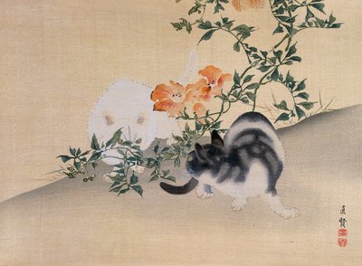 2匹の猫、コッカ誌のイラスト、1898-99年 作： Japanese School
