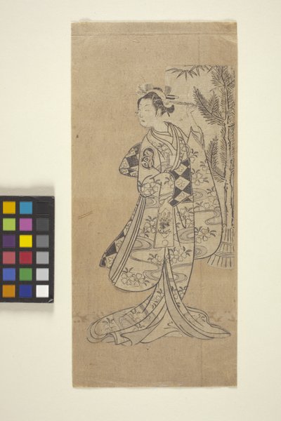 Nimetön (nainen seisoo puun edessä) (värillinen puupainatus) 作： Japanese School
