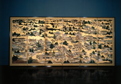 江戸時代の京都とその周辺の風景、1616〜24年頃（紙に墨、色、金箔） 作： Japanese School