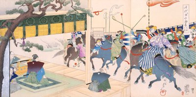 一種のポロをする戦士たち（カラー木版画） 作： Japanese School