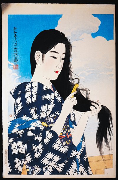髪をとかす若い女性 作： Japanese School