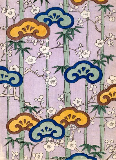 竹と桜のカラー木版画 作： Japanese School