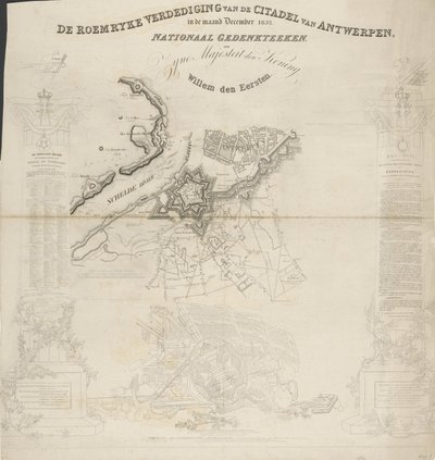 1832 年 12 月のアントワープ城塞の Roemryke 防衛。 国立記念碑、国王陛下、Willem den Eersten (オブジェクトのタイトル) 作： Ja.s Wyld