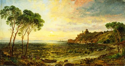 トラセミネ湖に沈む夕日、1887年 作： Jasper Francis Cropsey