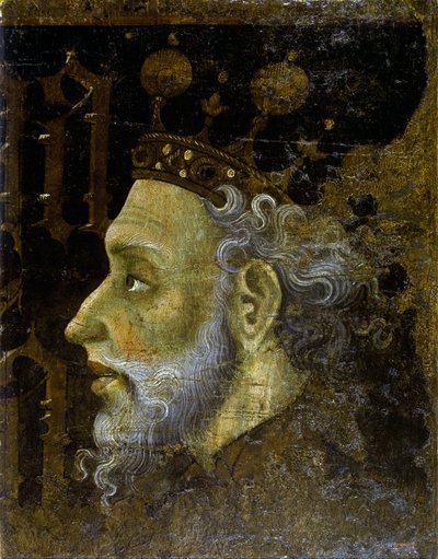 アラゴンのアルフォンソ 5 世 dit le Magnanime - アルフォンソ 5 世 (1396-1458)、アラゴン王 - Jaume (Jaime) Mateu (1382-1452) 作 - 1427 - パネル上のテンペラ - 56.3x45.3 - カタルーニャ国立美術館、バルセロナ 作： Jaume Mateu