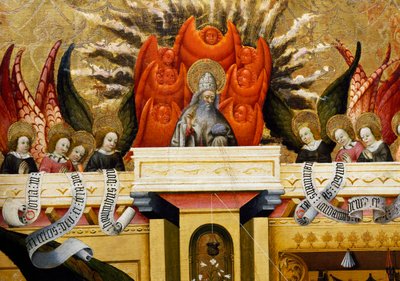 天使に囲まれた父なる神、ヴェルドゥの祭壇画 作： Jaume Ferrer