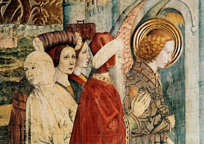聖ベルナルダンと守護天使の祭壇画、ロートの飛行の詳細 作： Jaume Huguet