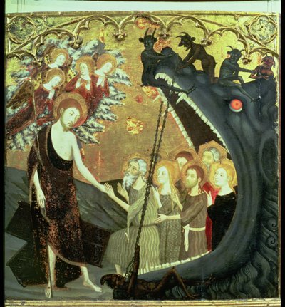 サラゴサのサント・セプルクロ修道院の祭壇画からのリンボへの降下のパネル（パネルのテンペラ） 作： Jaume Serra