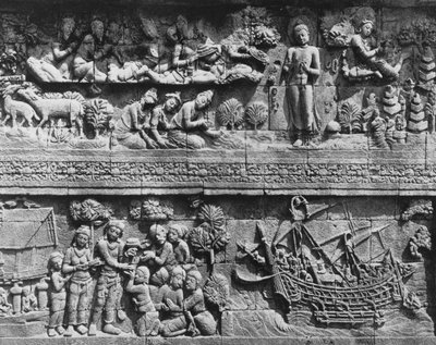 ボロブドゥール寺院 沐浴する菩薩のレリーフ（石 作： Javanese School