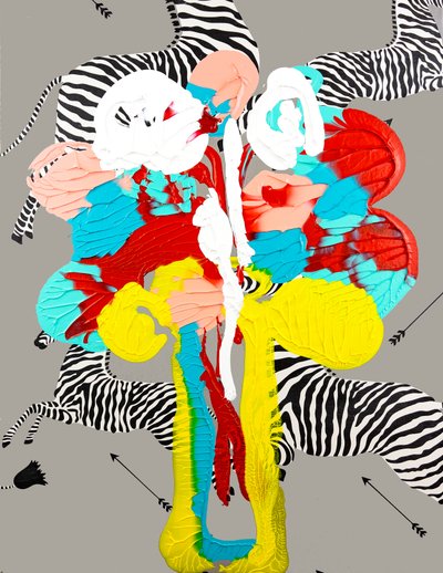 フルール・ド・セル No.31 黄色の花瓶、2023年（キャンバスにアクリル、壁紙） 作： Jay Batlle