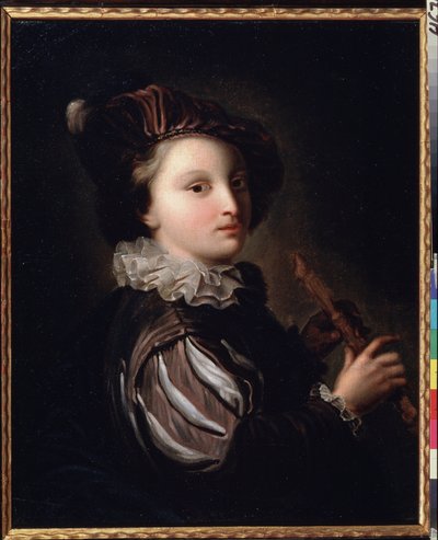 ジャン・アレクシス・グリム (1678-1733) 18世紀の絵画「ミリトンの若いページ」(葦パイプのあるページ)。 ロココ。 キャンバスに油彩。 プーシキン美術館モスクワ 作： Jean Alexis Grimou