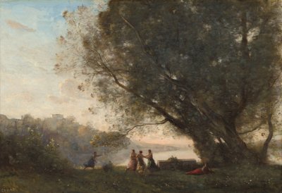 湖畔の木々の下で踊る 作： Jean-Baptiste-Camille Corot