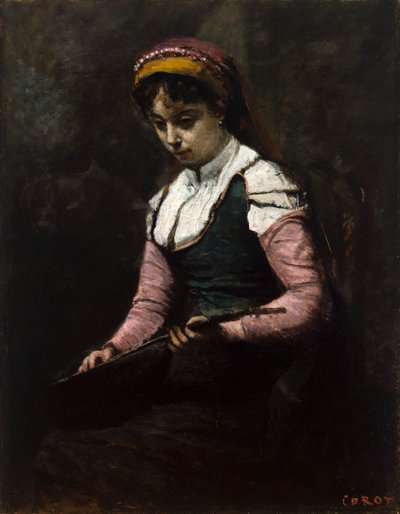 マンドリンを持つ少女 作： Jean-Baptiste-Camille Corot