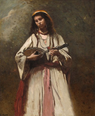 マンドリンを持つジプシーの女性 作： Jean-Baptiste-Camille Corot