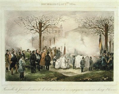 1830年10月24日、名誉の戦場で命を落としたルイ＝アレクサンドル・デシェ（ジェンヴァル）（1801-30）とその仲間たちの葬儀、デワスム・プレティンクスの刻印入り 作： Jean Baptiste (after) Madou