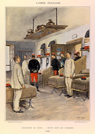 Edouard Detaille（1848-1912）が描いたジュール・リシャール大尉のフランス軍の種類とユニフォーム。ライン歩兵。Revue dans les chambers en 1885, 個人蔵 作： Jean Baptiste Edouard Detaille