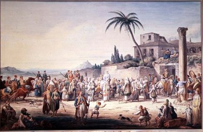 1776年頃のアテネでの婚礼の様子 作： Jean Baptiste Hilair