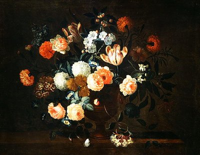 花と虫の花瓶（油彩・キャンバス） 作： Jean Baptiste Monnoyer