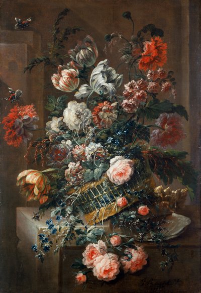色とりどりのチューリップの花の作品（キャンバスに油彩） 作： Jean Baptiste Morel