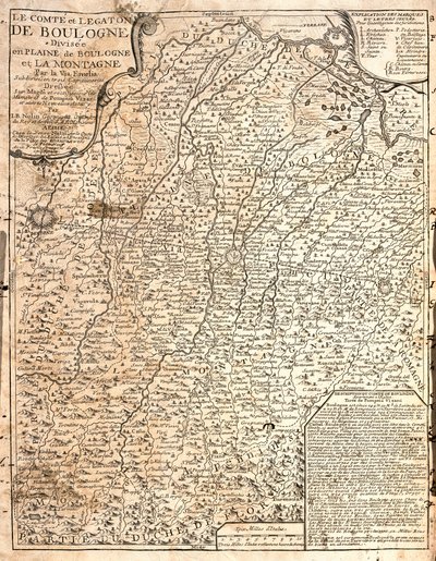 ブーローニュ県（フランス）の地図（エッチング 作： Jean Baptiste Nolin