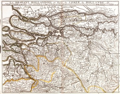 オランダ領ブラバント（または北ブラバント）およびオランダ（オランダ）郡の一部の地図（エングレーヴィング 作： Jean Baptiste Nolin