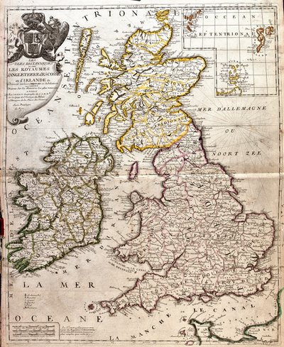 イングランド、スコットランド、アイルランド（グレートブリテン）の王国の地図（エングレーヴィング 作： Jean Baptiste Nolin