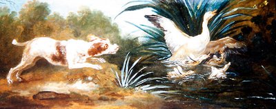 アヒルを追う犬のいる風景」（油彩・キャンバス） 作： Jean Baptiste Oudry