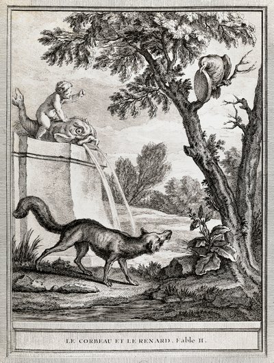 Jean de La Fontaine (1621-1695)の寓話をJean-Baptiste Oudry (1686-1755)が描いた「カラスとキツネ」。 作： Jean Baptiste Oudry