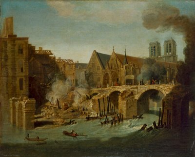 1718年の火災後のプチ・ポン 作： Jean Baptiste Oudry