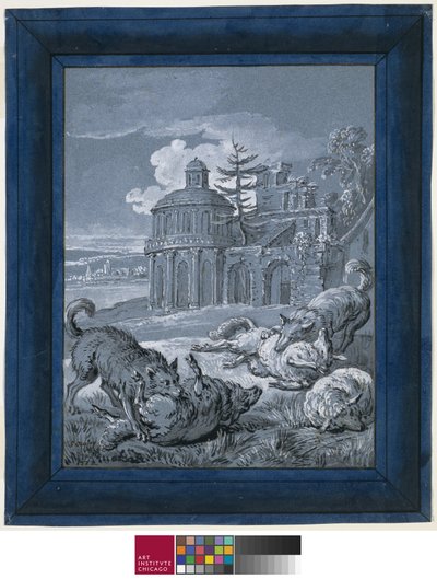 羊を攻撃するオオカミ（Rein de Trop II）1732（紙にウォッシュとガッシュを塗ったペンとインク） 作： Jean Baptiste Oudry