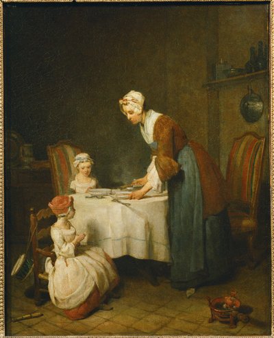 ラ・ベネディシテ小さな娘の言葉を待つ母親。 作： Jean-Baptiste Simeon Chardin
