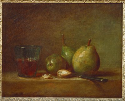 梨と一杯のワイン． 作： Jean-Baptiste Simeon Chardin