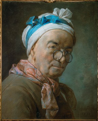 ピンスをしたシャルダンの自画像... 作： Jean-Baptiste Simeon Chardin