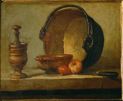 銅の大鍋...（キャンバスに油彩） 作： Jean-Baptiste Simeon Chardin