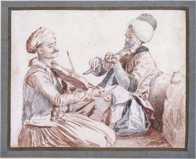 バイオリンを弾く2人のトルコ人ミュージシャン 作： Jean-Étienne Liotard