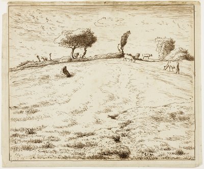 風景 - ノルマンディー、グリュシーの丘の中腹 作： Jean Francois Millet
