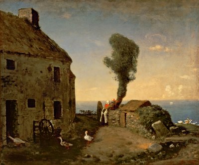 ジャン・フランソワ・ミレー（1814-1875）作、グリュシーにあるミレーの生家、46x56 cm。 作： Jean Francois Millet