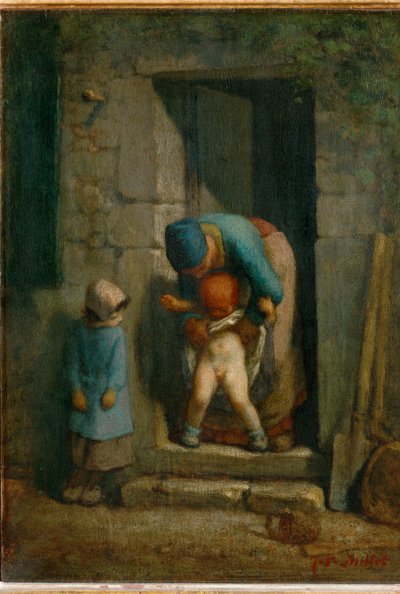 母としての用心（キャンバスに絵画） 作： Jean-Francois Millet