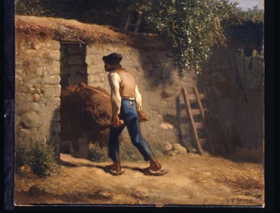 手押し車を持つ農民（キャンバスに油彩） 作： Jean Francois Millet