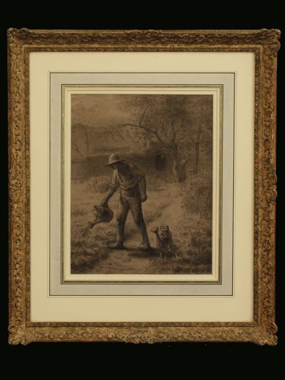 彼の庭の農民、1860年頃（紙にチョークで書く） 作： Jean Francois Millet