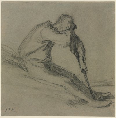 鍬で休む着席農民 作： Jean-Francois Millet