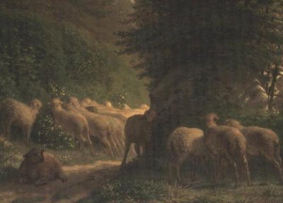 生垣に沿って草を食む羊 作： Jean Francois Millet