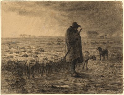 羊の群れを連れて戻ってくる羊飼い 作： Jean-Francois Millet
