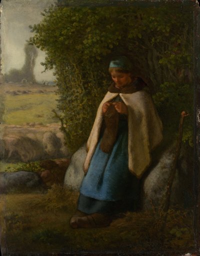 岩の上に座っている羊飼い 作： Jean Francois Millet