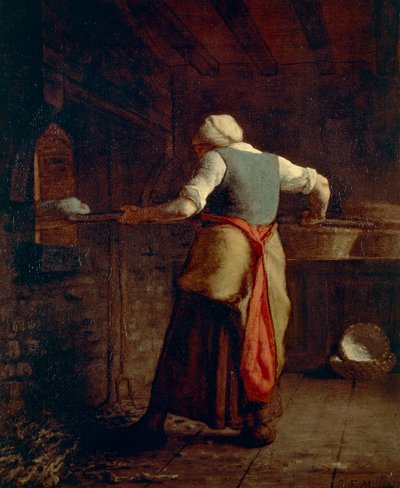 Jean-Francois Millet (1814-1875) 作、パンを焼く女性 (Femme cuisant the pain)、55x46 cm。 作： Jean Francois Millet