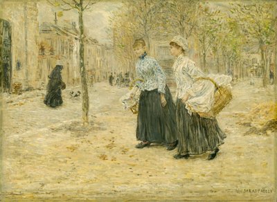 パリの小さな公園を横切る二人の洗濯女 1890年頃（油彩・パネル） 作： Jean Francois Rafaelli