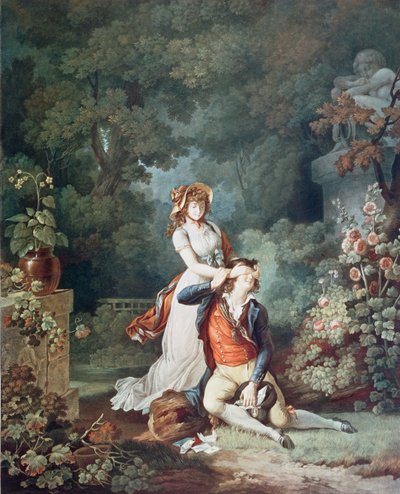 Charles Melchior Descourtis（1753-1820）によって刻まれた、驚いた恋人（カラー彫刻） 作： Jean Frederic (after) Schall