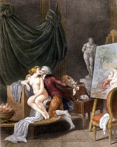 シャル：画家とモデルの颯爽としたシーン。 作： Jean Frederic Schall
