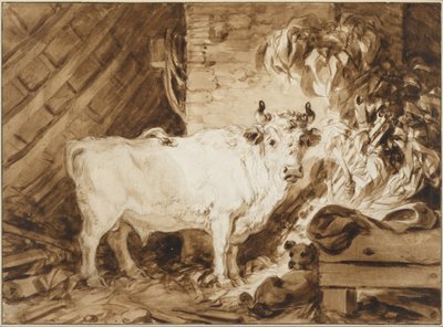ホワイトブルと厩舎の犬 作： Jean Honore Fragonard