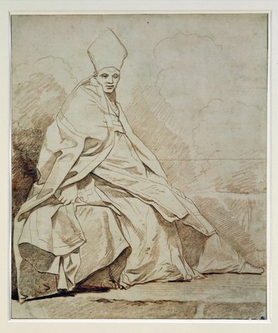 教会の衣装をまとったドレープ人物の習作... 作： Jean-Honore Fragonard